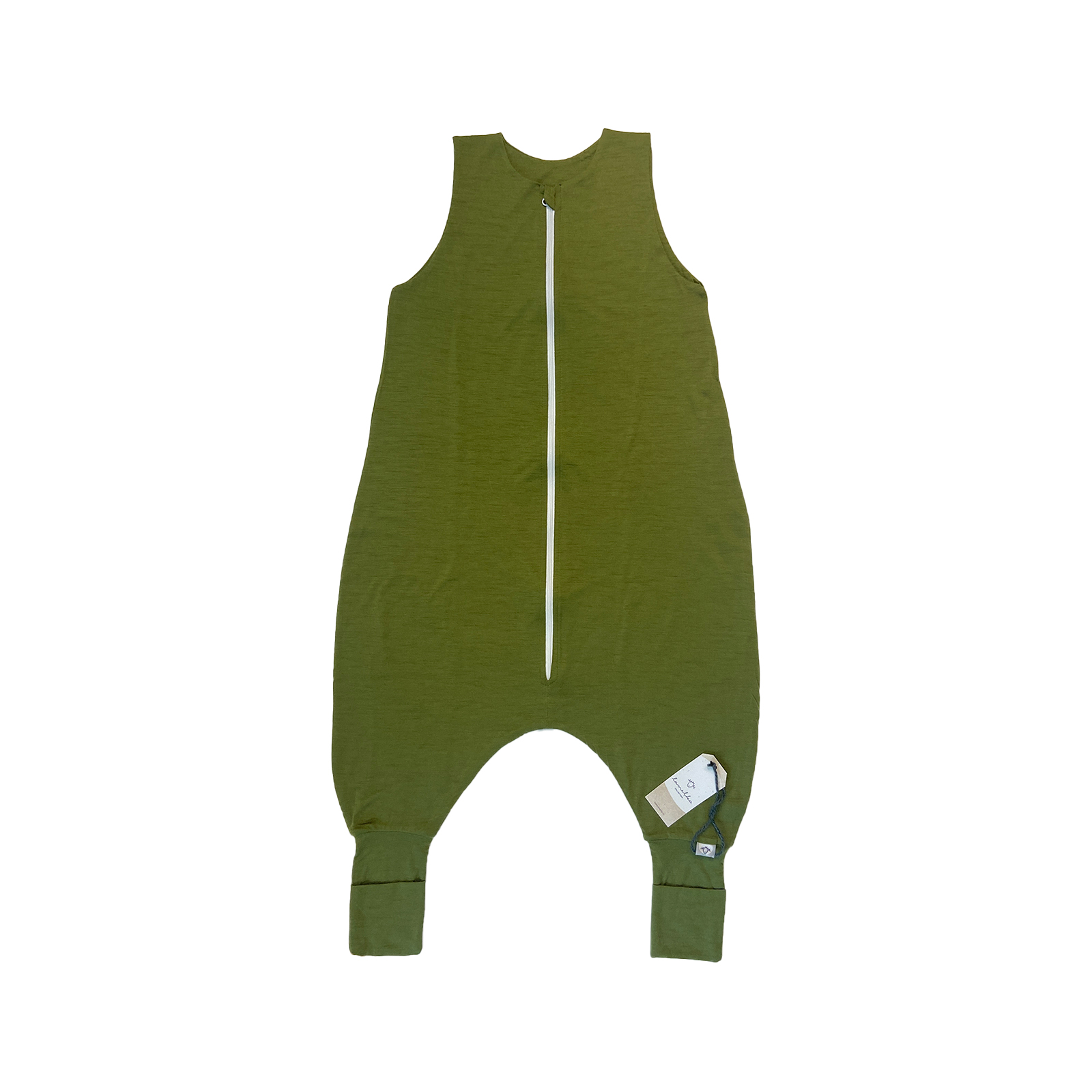 Sac de dormit cu picioare și fermoar din merinos 100% - verde spanac