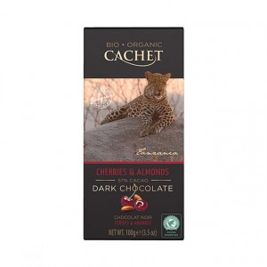 Tableta de ciocolata neagra BIO 57% cirese si migdale Cachet 100g