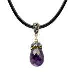 Handmade AMETHYST Water Drop Pendant on Leather Rope Chain