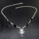 White Ocean Jasper & Black Onyx Stone Necklace