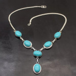 Handmade Natural Blue Turquoise Silver Plated Necklace