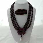 Red Garnet with Pearl Handmade Flower Necklace