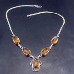 Stamp 925 Silver Natural Stone Honey Topaz Necklace