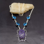 Natural Stone Jasper Blue Topaz Silver Plated Womens Handmade Necklace