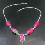 Pink Natural Agate Stone 925 Silver Necklace