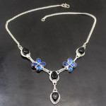 Black Onyx and Blue Topaz Silver Plated Necklace