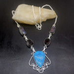 Handmade Blue Jasper Amethyst Silver Plated 925 Natural Stone Necklace