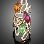 Stunning Gold Plated Multi-color Austrian Crystal Ring 