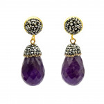 Handmade Real Natural AMETHYST Water Drop Earrings Gold Only
