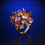 Gold Plated Multii-color Crystal Cluster Ring