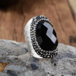 Natural Amethyst or Black Agate Silver Plated Ring
