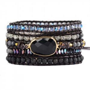 Black Agate Stone Wrap Bracelet