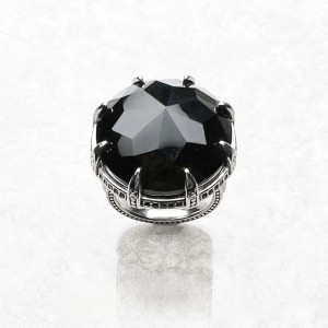 Stamped S925 Silver Ring with Large Black Crystal Stone