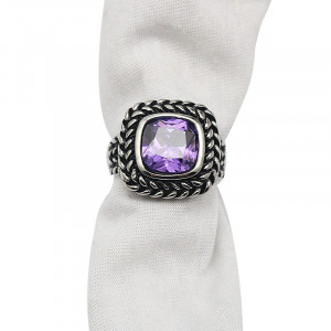 Purple Stone Stainless Steel CZ Ring