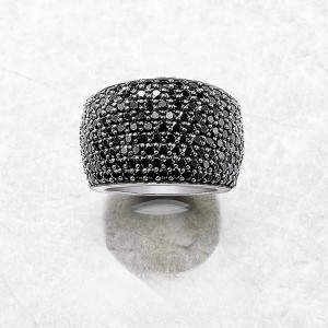 Stamped S925 Silver Plated Crystal Black Stone Accent Ring