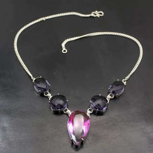 Purple Glass and Amethyst 925 Silver Pendant
