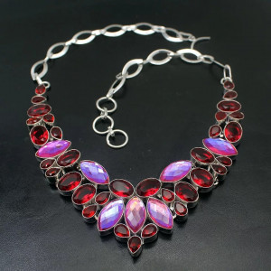  Mystic Topaz Red Garnet Stamped 925 Silver Womens Necklace