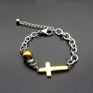 Gold and Silver Cross Stainless Steel Bracelet