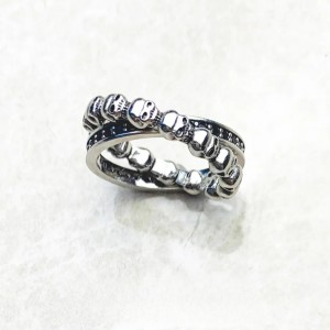 Stamped S925 Silver Skull Ring Black Crystal Stones