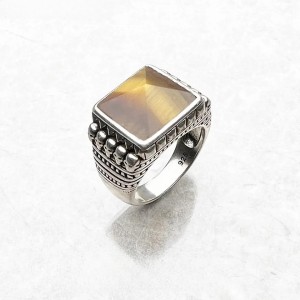 Stamped S925 Silver Skull Ring Tigers Eye Stone