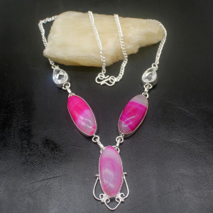 Natural Stone Agate Topaz 925 Silver Necklace