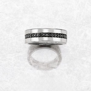 Stamped S925 Silver Band Ring with Crystal Stones